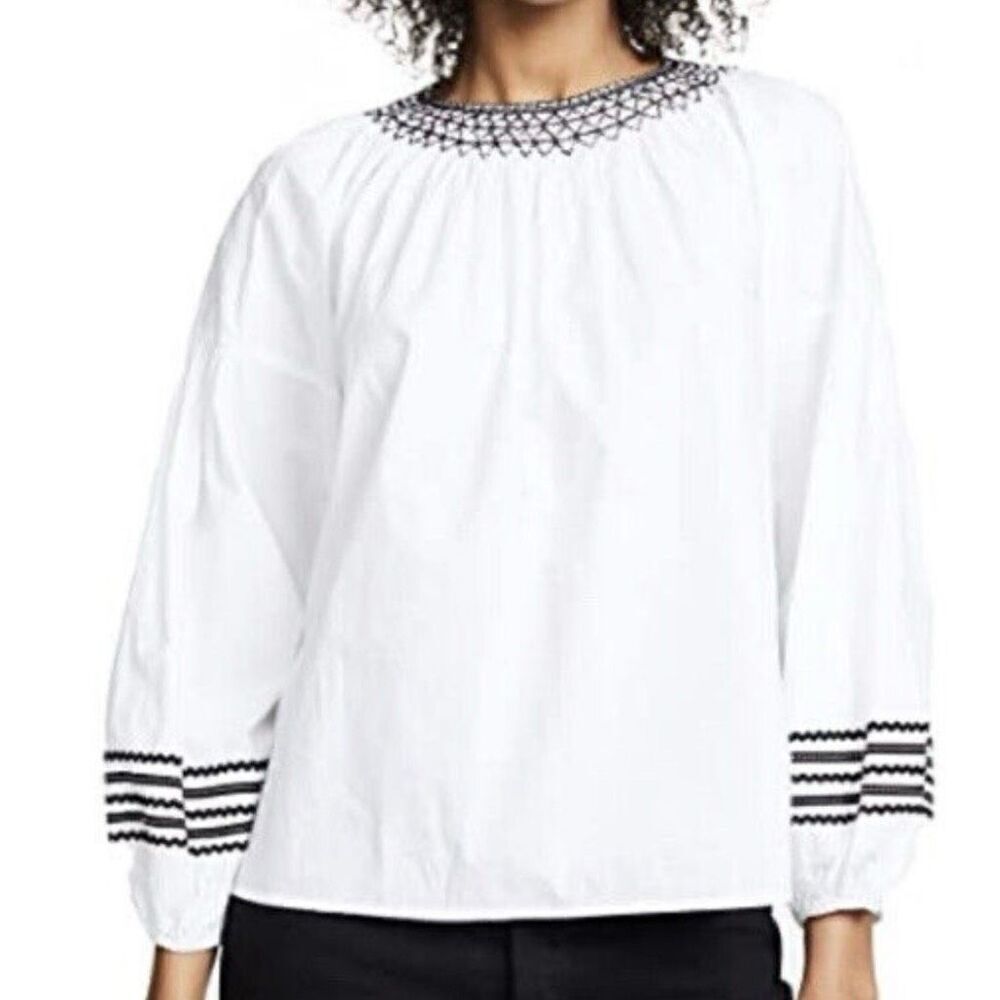 Joie cotton peplum ric rac embroidered puff sleeve blouse xs